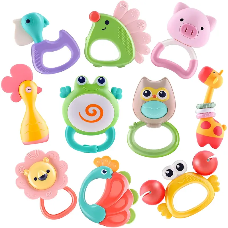 10-Piece Animal Rattle & Teether Set – Grab, Spin, Shake Sensory Play Kit 1