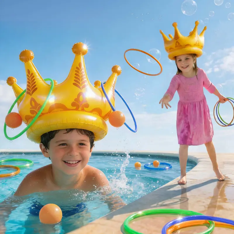 2-Piece Crown Pool Toy Set – Inflatable Water Toss Game With 12 Rings & 5 Balls 1