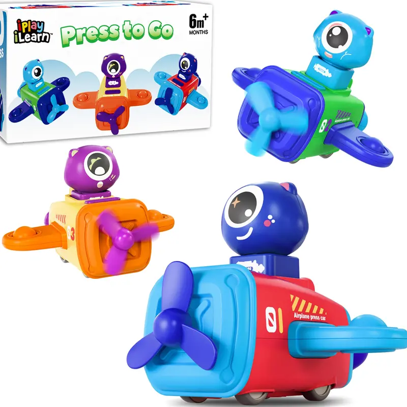 Airplane And Race Car Press-And-Go Toy Set For Ages 1–3 1