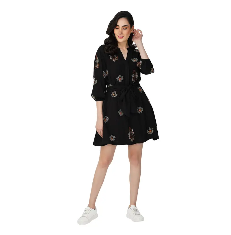 America & Beyond Safari Tiger Embroidered Mini Dress 1