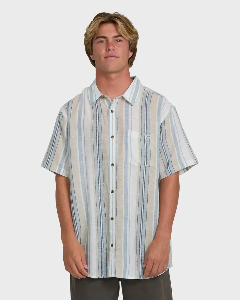 Billabong All Day Stripe Short Sleeve Shirt For Men – Blue Fog, Alpha Fit, Open Stock 1