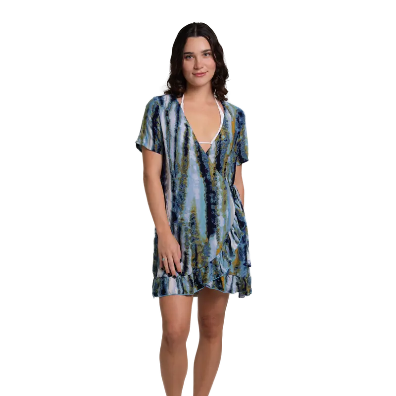 Cascada Ruffle-Hem Wrap Dress With Short Sleeves 1