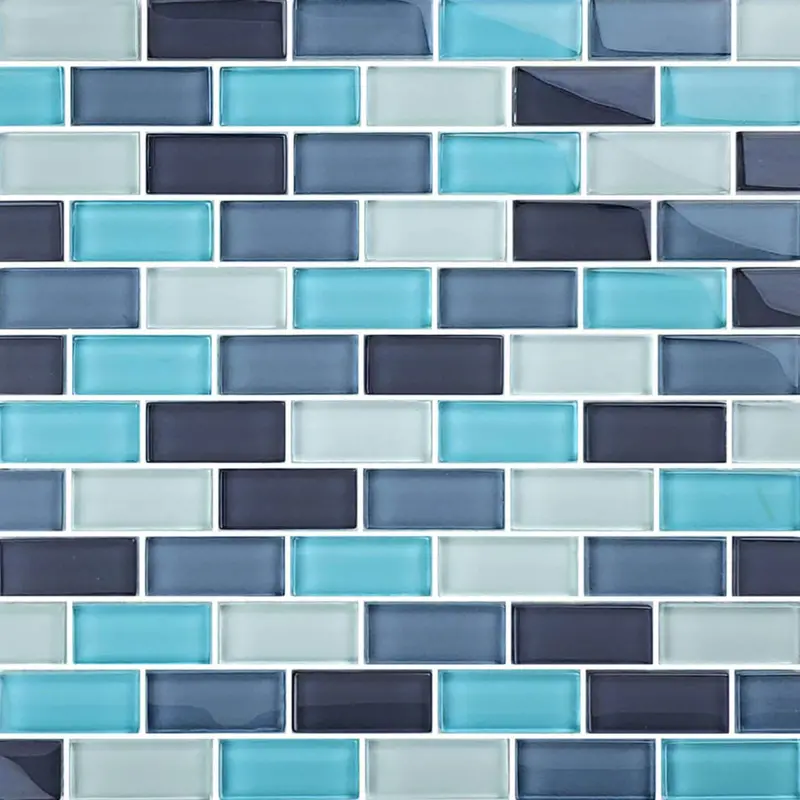 Crystal Series 1" X 2" Aqua Glass Mosaic Tiles – Mixed Tone Blend | 1 Sq Ft | Gc82348T2 1