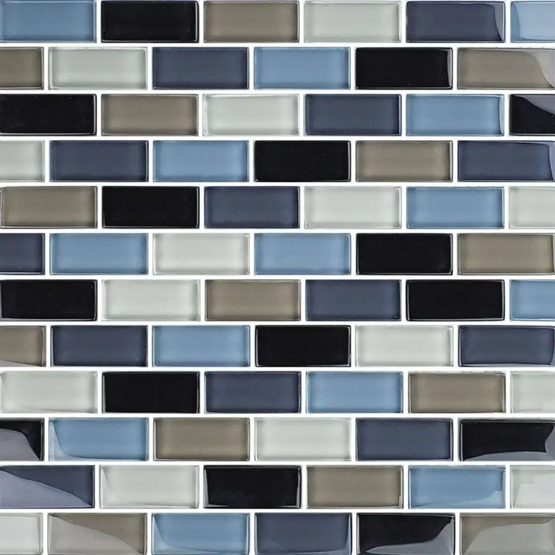 Crystal Series 1" X 2" Glass Mosaic Tiles – Black, Charcoal, Gray & Taupe Blend | 1 Sq Ft | Gc82348K1 1