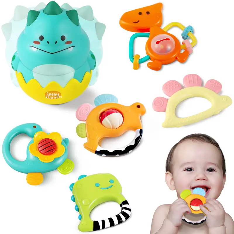 Dinosaur-Shaped Teething Rattle And Roly-Poly Tumbler Toy 1