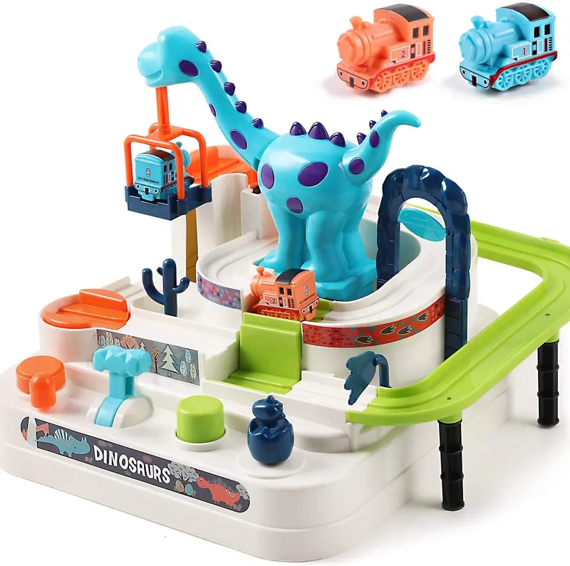Dinosaur-Themed Train Track Playset With Ramp And Vehicle Toys 1