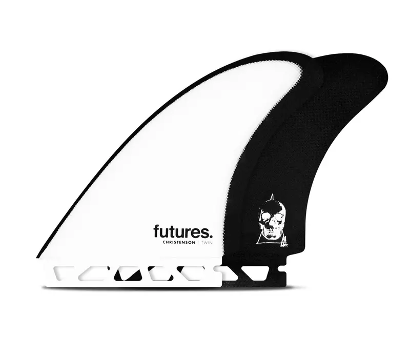 Futures Christenson Fiberglass Twin Fin Set – White And Black Surf Fins 1
