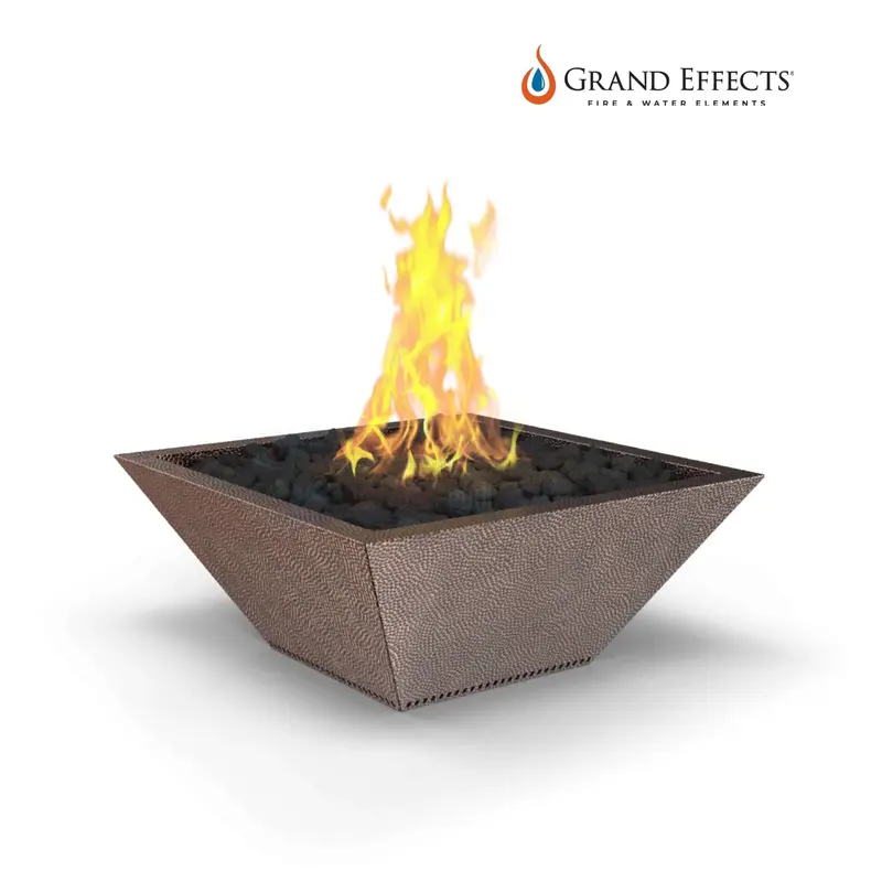 Grand Effects Oil-Rubbed Square Corinthian Fire Bowl – Hammered Copper 1