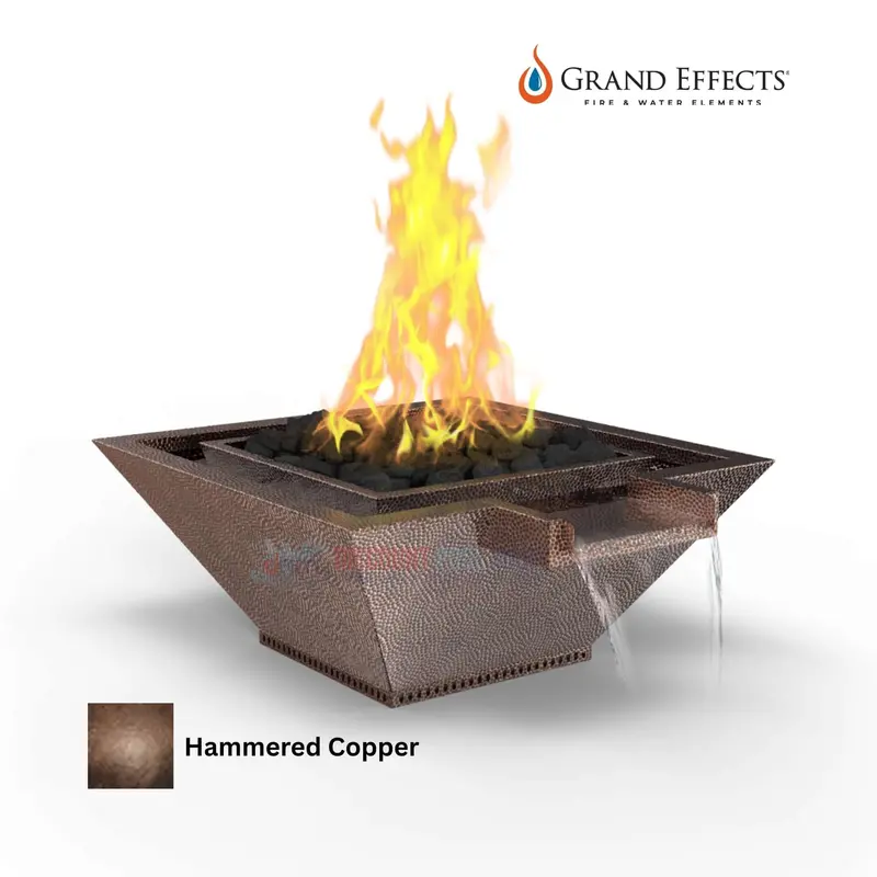 Grand Effects Oil-Rubbed Square Corinthian Fire & Water Bowl – Artisan Series, Extended Lip, Hammered Copper 1