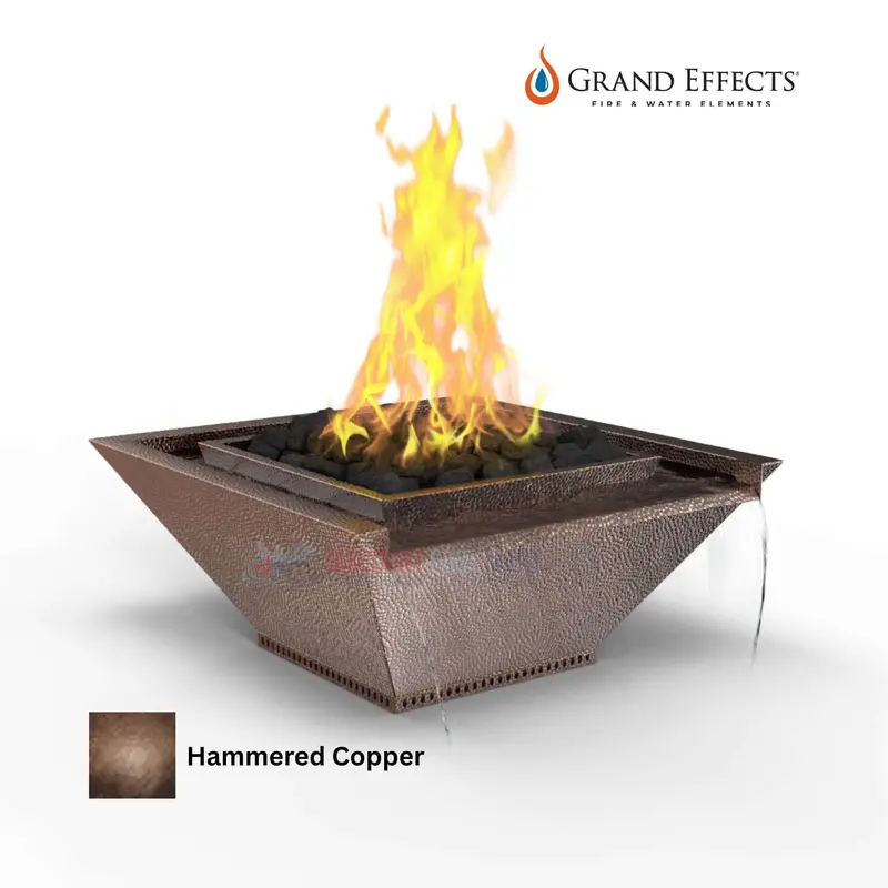 Grand Effects Oil-Rubbed Square Corinthian Fire & Water Bowl – Artisan Series, Seamless Lip, Hammered Copper 1
