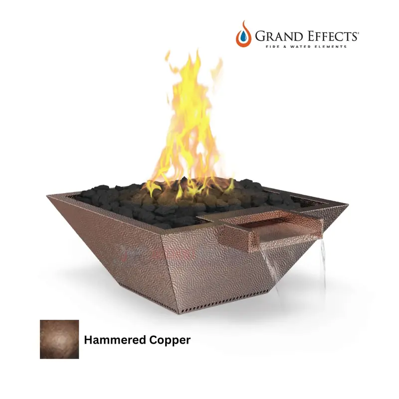 Grand Effects Oil-Rubbed Square Corinthian Fire & Water Bowl – Builder Series, Hammered Copper 1