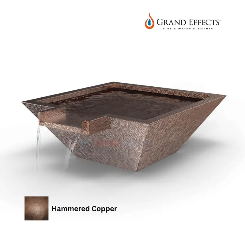 Grand Effects Oil-Rubbed Square Corinthian Water Bowl – Extended Lip, Hammered Copper Finish 1