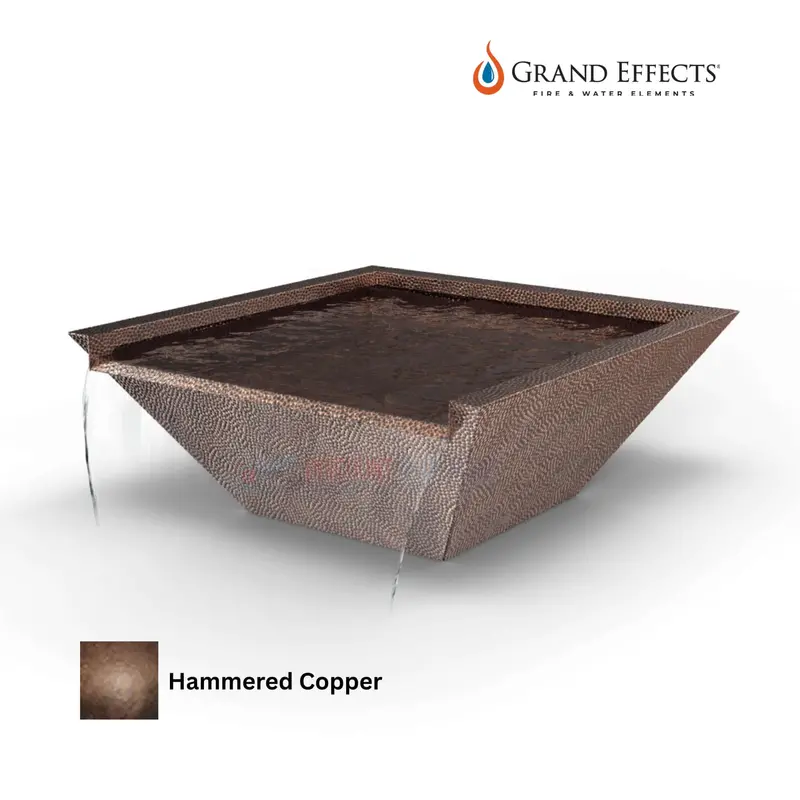 Grand Effects Oil-Rubbed Square Corinthian Water Bowl – Seamless Lip, Hammered Copper Texture 1