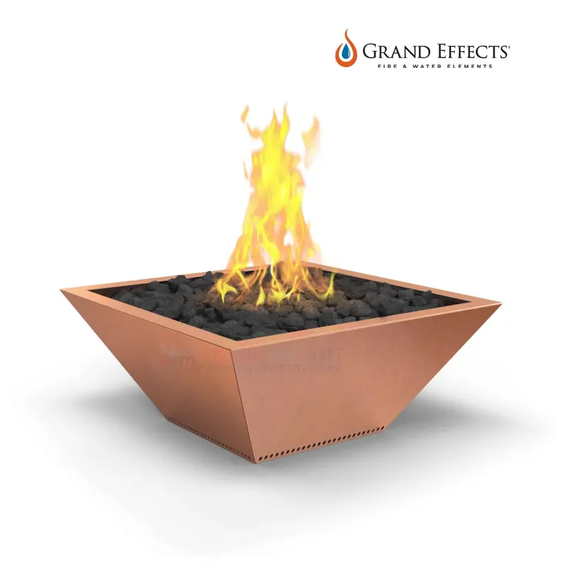 Grand Effects Square Corinthian Fire Bowl – Natural Copper Finish 1