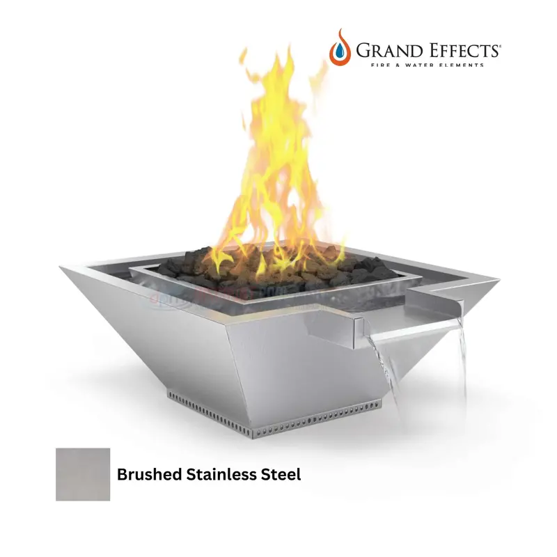 Grand Effects Square Corinthian Fire & Water Bowl – Artisan Series, Extended Lip, Stainless Steel 1