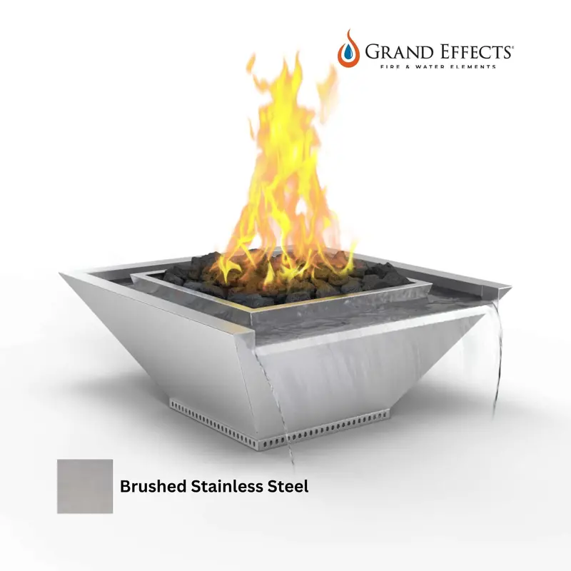 Grand Effects Square Corinthian Fire & Water Bowl – Artisan Series, Seamless Lip, Stainless Steel 1