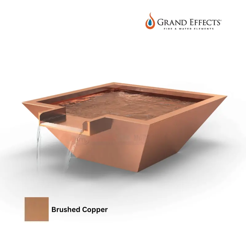 Grand Effects Square Corinthian Water Bowl – Extended Lip, Pure Copper Design 1