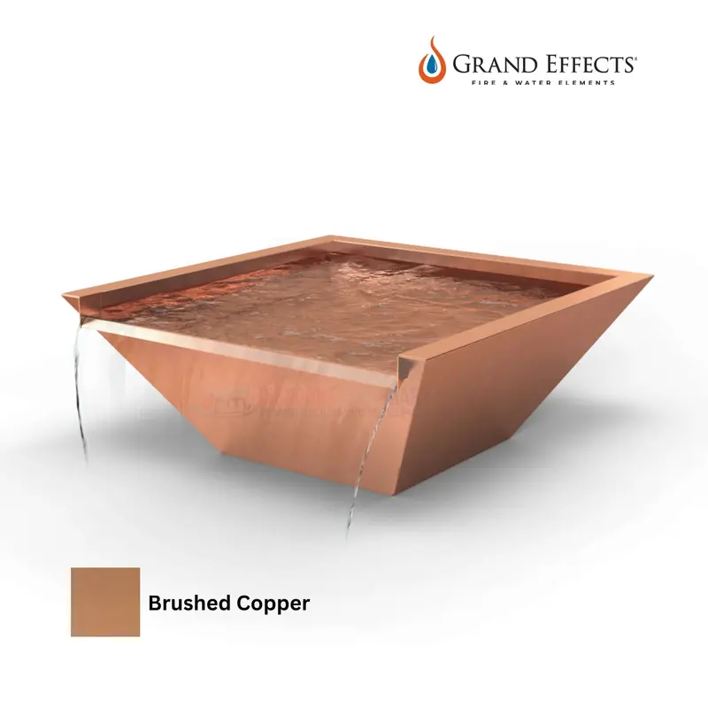 Grand Effects Square Corinthian Water Bowl – Seamless Lip, Natural Copper Surface 1