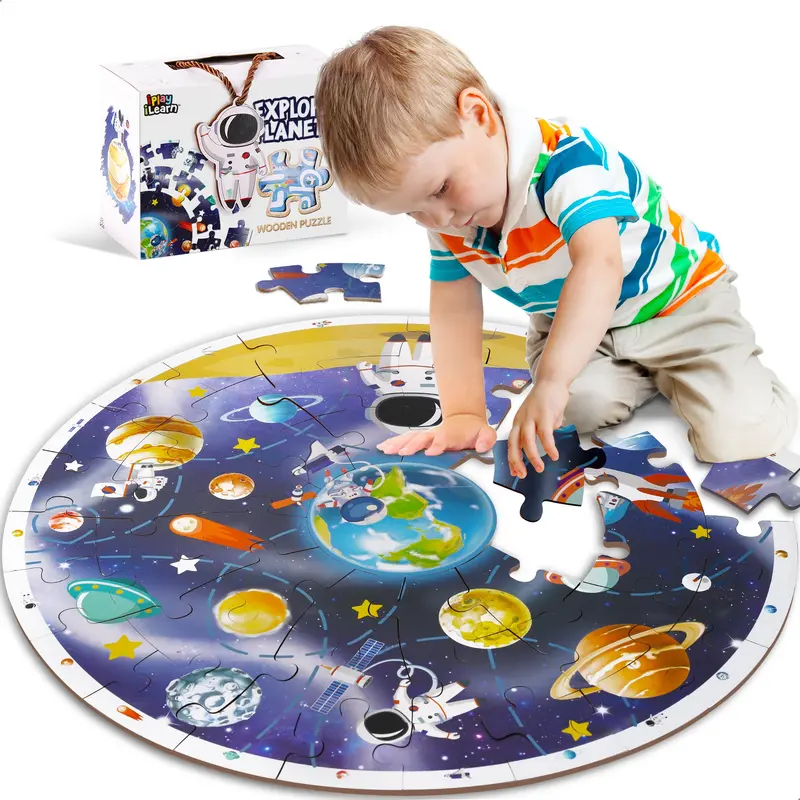 Large Circular Wooden Solar System Jigsaw Puzzle – Educational Space Toy 1