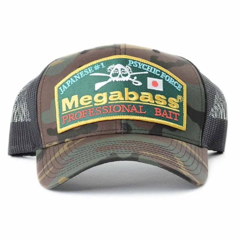 Megabass Camo Throwback Snapback Hat – Vintage-Inspired Fishing Cap With Camo Design 1