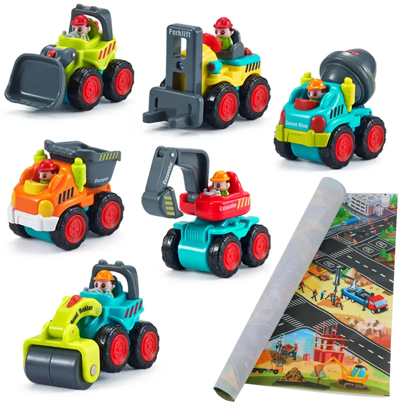 Mini Construction Trucks And Push-Along Cars With Activity Playmat 1