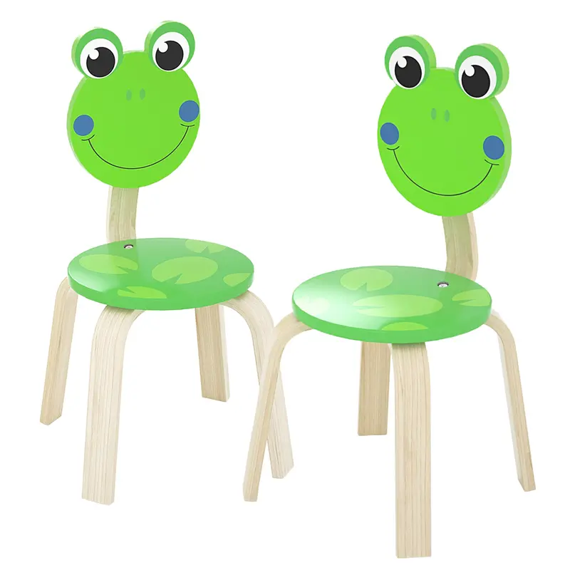 Pair Of Frog-Themed Wooden Kids’ Chairs – Lightweight & Stackable 1