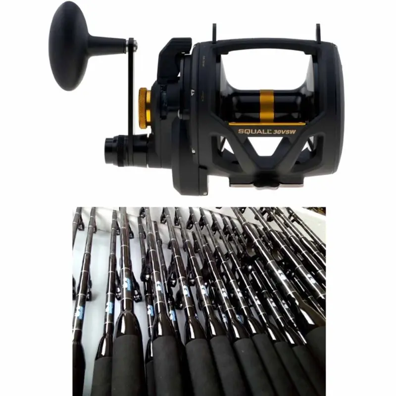 Penn Squall Sql30Vsw Two-Speed Lever Drag Reel And Sloopster F5 Standup Rod Set 1