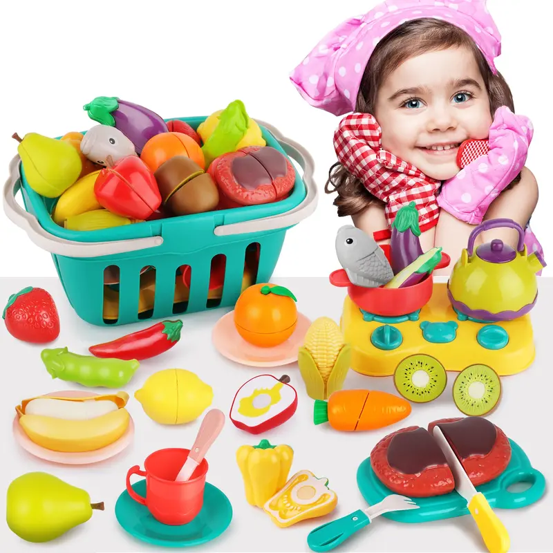 Pretend Play Food Set – Cutting, Cooking, And Serving Toys With Basket 1