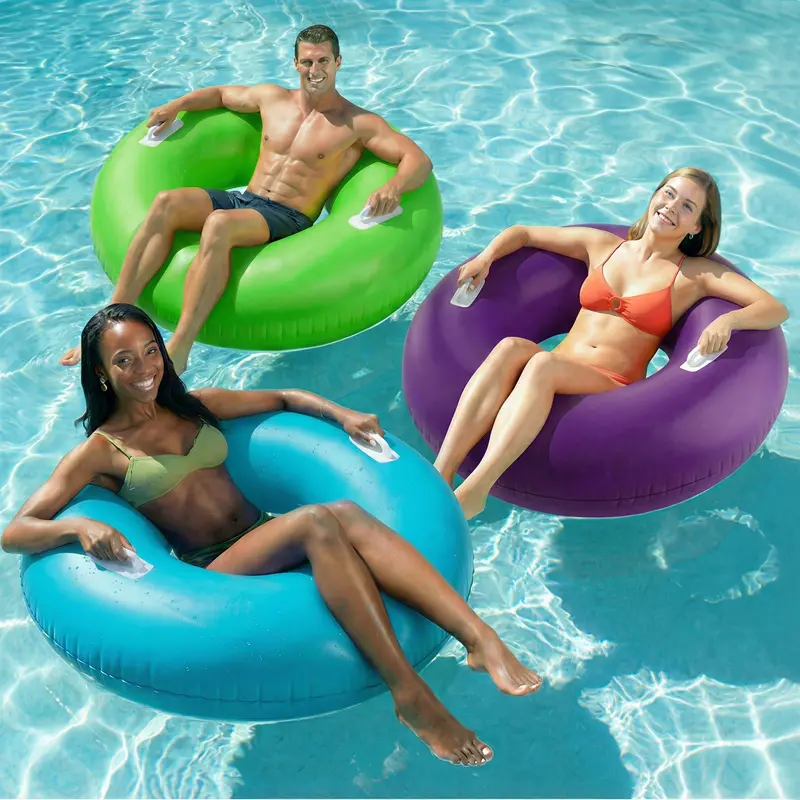 Purple, Green & Cyan Inflatable Pool Rings 1