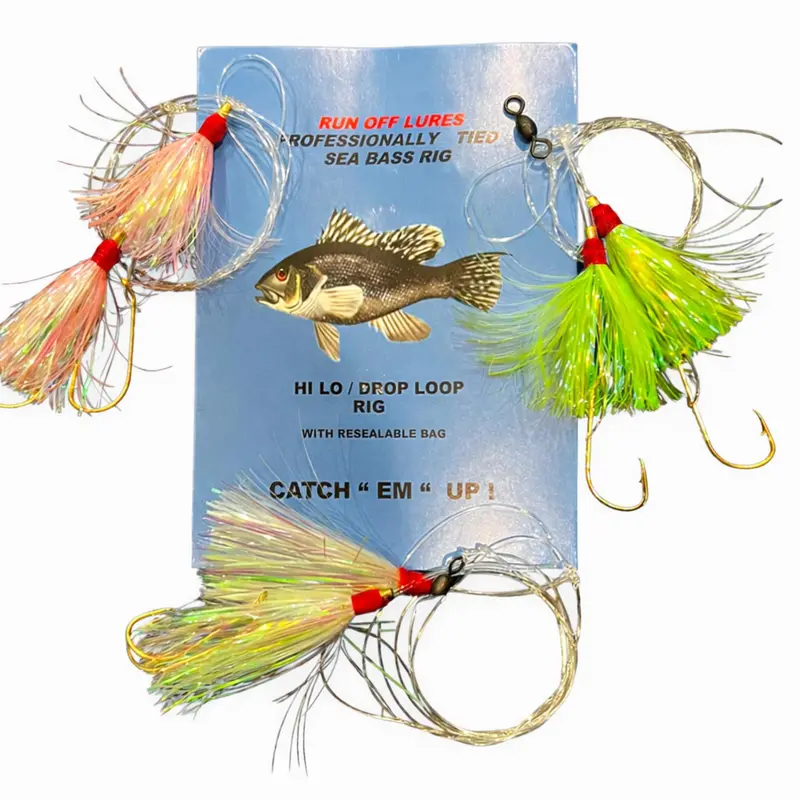 Run Off Hi-Lo Mylar Skirt Sea Bass Rig – Dual-Hook Teaser Rig With Reflective Skirt 1