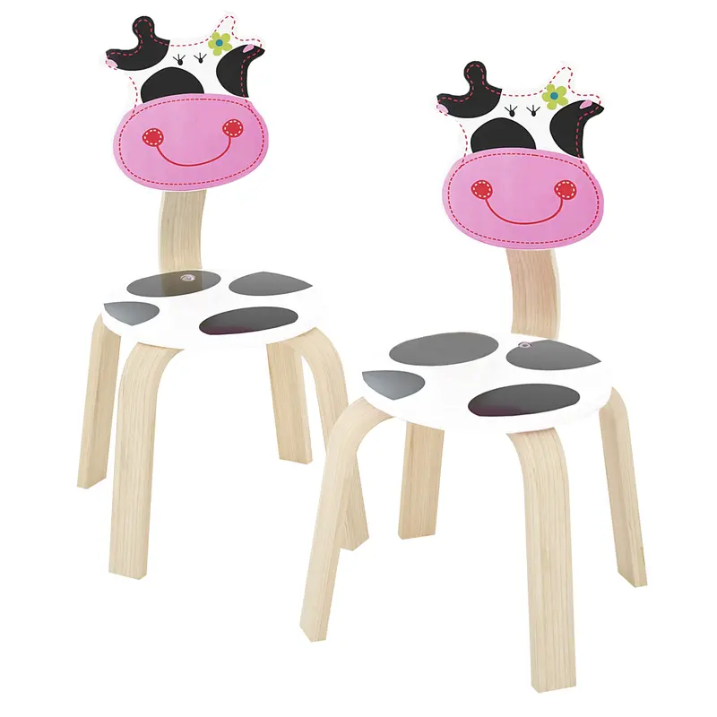 Set Of Two 10-Inch Cow Wooden Chairs – Stylish Animal-Themed Kids’ Seating 1