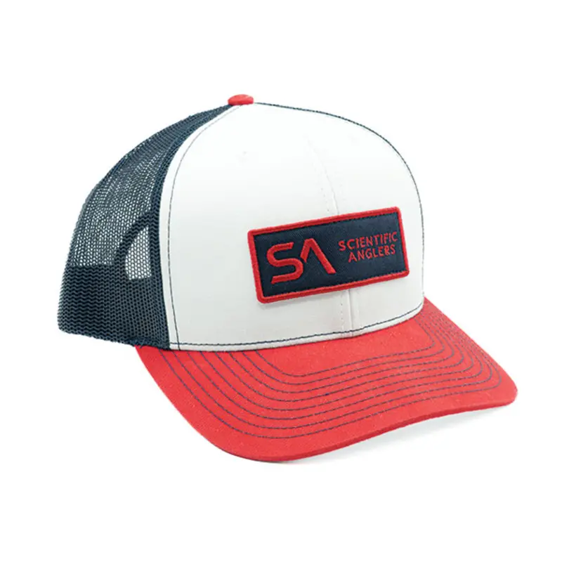 Simms Angler Classic Logo Hat – White Base With Red And Navy Accents 1