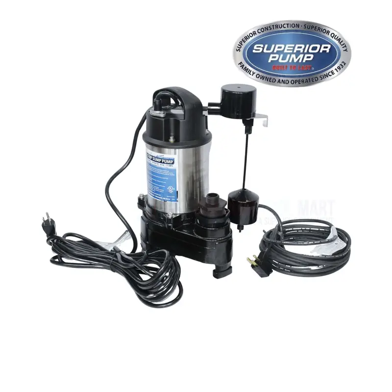 Superior Pump 1/2 Hp Stainless Steel Submersible Sump Pump (92589, 25" Cord) 1