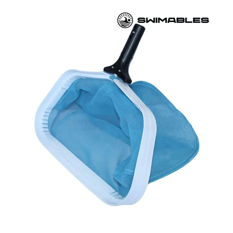 Swimables Heavy-Duty 14-Inch Pool Leaf Rake – White And Blue Design 1