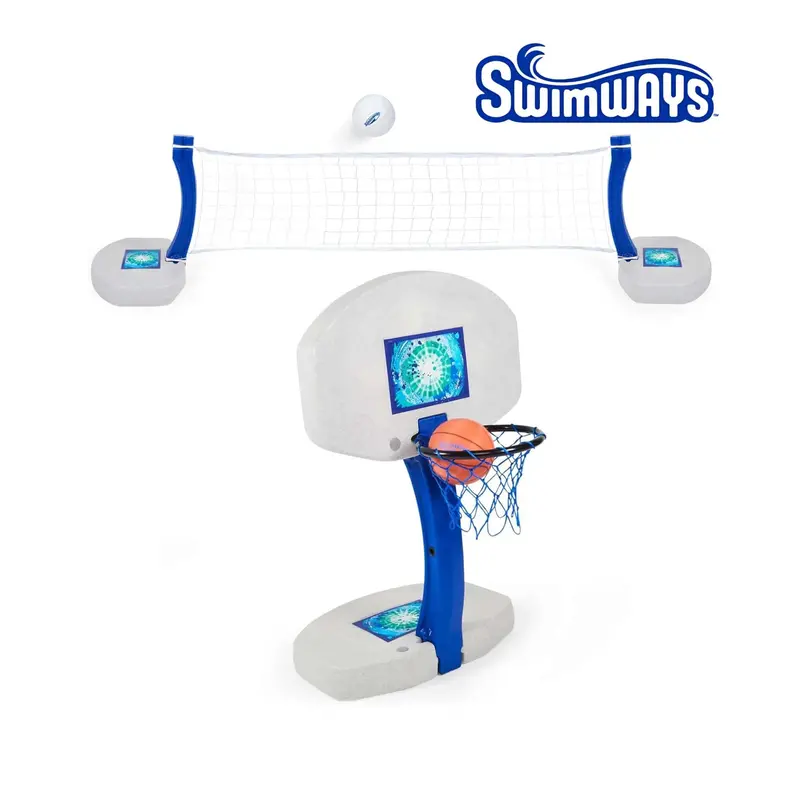 Swimways 2-In-1 Pool Sport Set – Basketball & Volleyball Combo For Backyard Play (6042387) 1