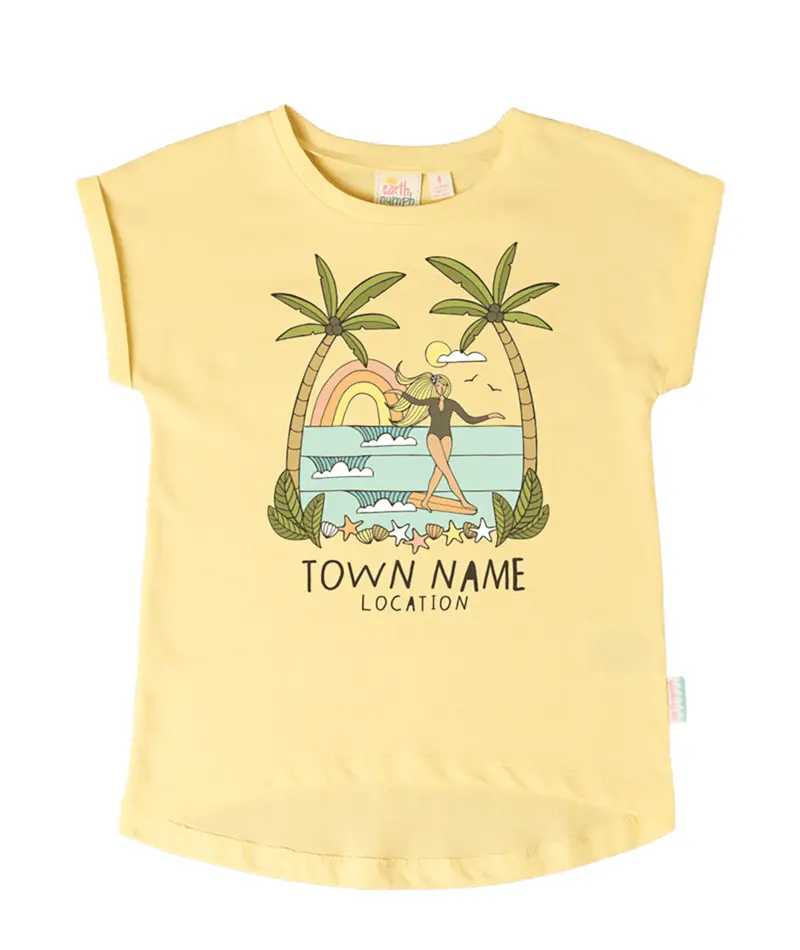 Tank Stream Sunset Surfer Art Tee For Girls 1