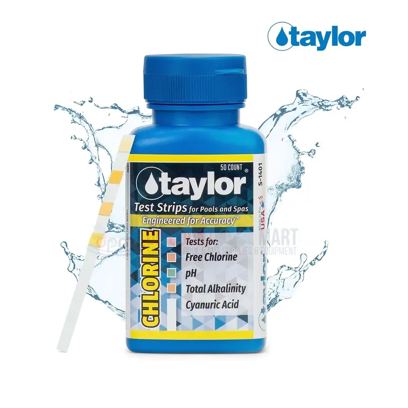 Taylor K-1001 4-Way Chlorine Test Strips – 50-Count Quick-Dip Pool Test Kit 1