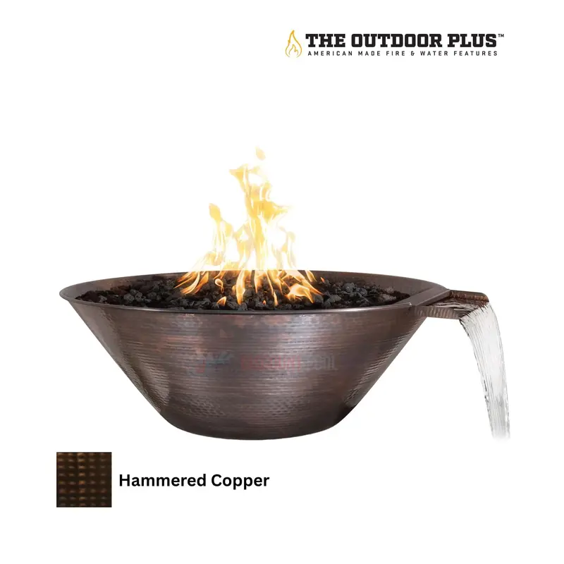 The Outdoor Plus Remi Fire & Water Bowl – 31" Hammered Patina Copper 1