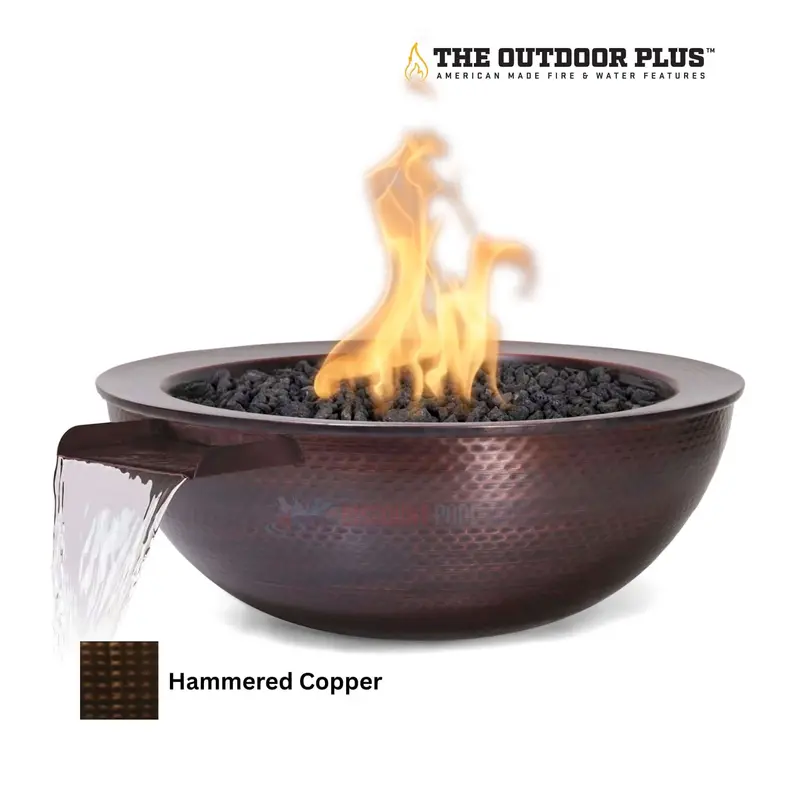 The Outdoor Plus Sedona Fire & Water Bowl – 27" Hammered Patina Copper 1