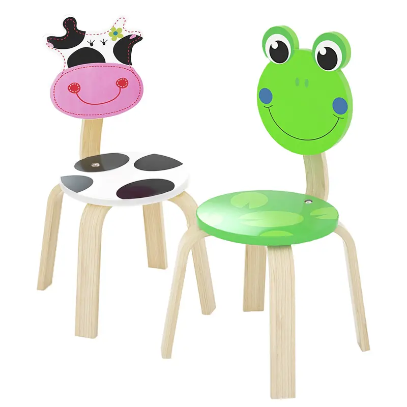 Twin Wooden Animal Chairs – Cow And Frog Design For Children 1