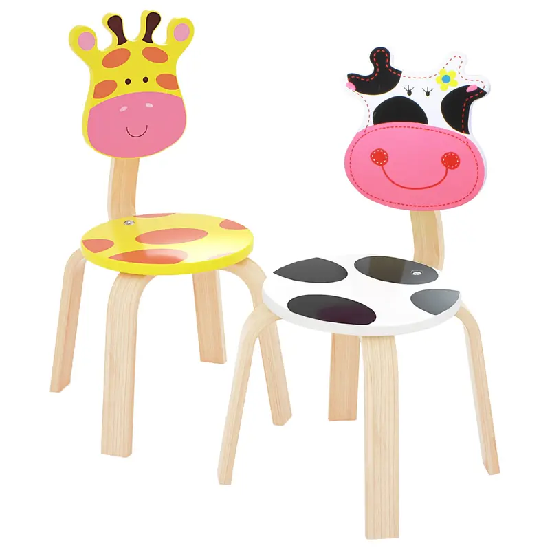 Two-Piece Wooden Animal Chair Set – Giraffe & Cow For Kids 1