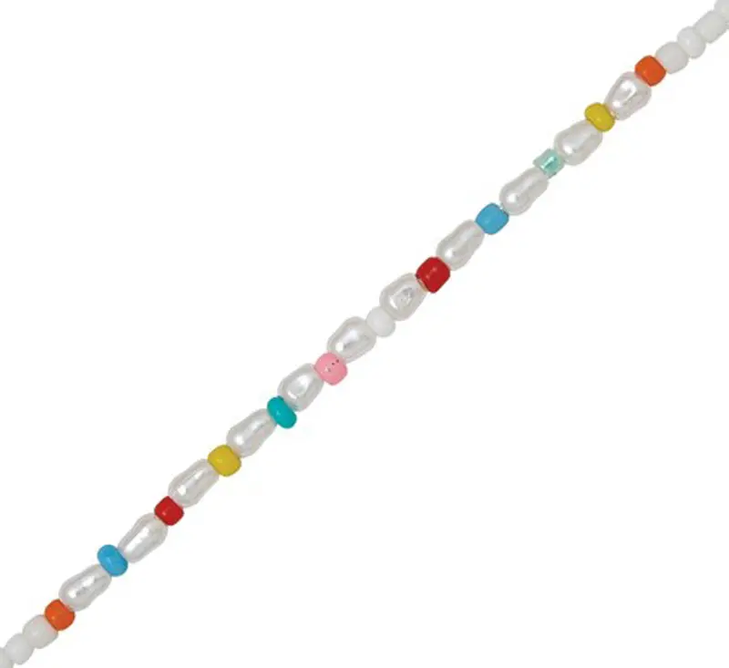 Wave & Palms Stone Beaded Necklace Featuring Freshwater Pearls And Tropical Print Accent 1
