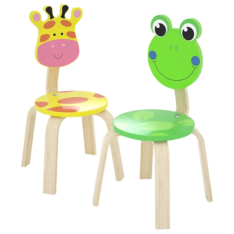 Wooden Animal Chair Duo: Giraffe And Frog Design For Children 1