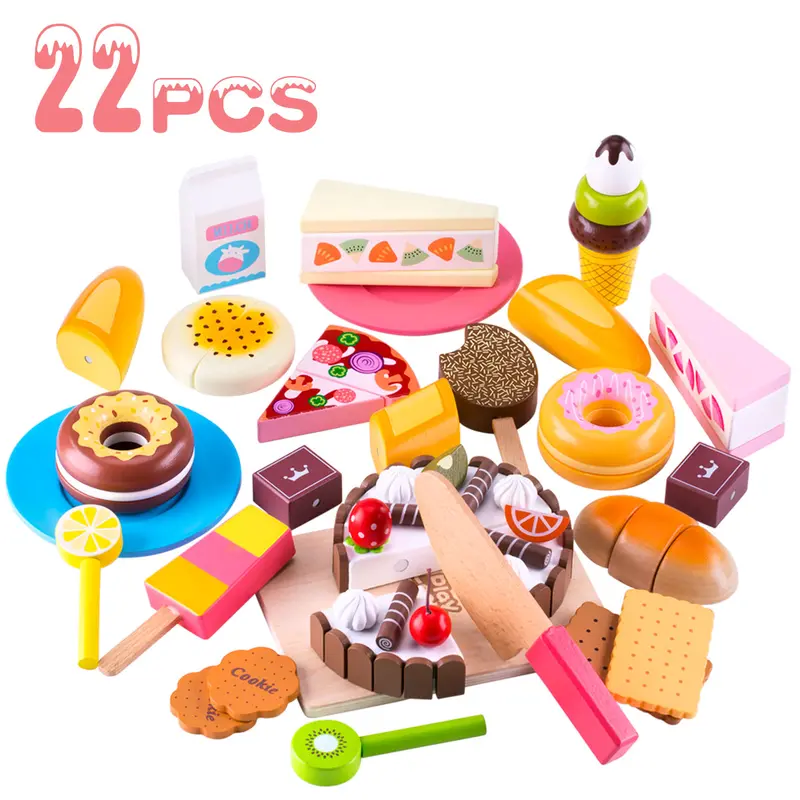 Wooden Dessert Cutting Set: Pretend Bakery And Birthday Cake Play Kit 1