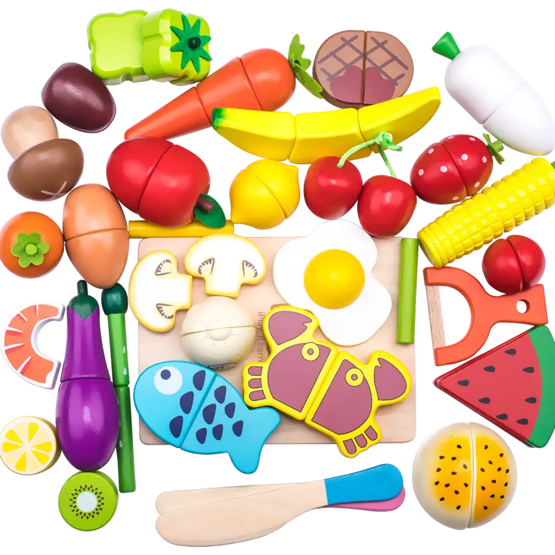Wooden Pretend Cooking Set – Cutting Food Play Toy For Kids 1